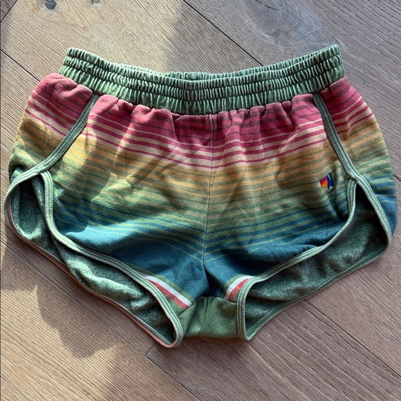 Aviator Nation Pants - Aviator Nation Green Multi Rainbow Stripe Athletic Shorts
